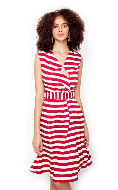 Cocktail Mother of the bride white red stripes sleeveless dress- Fiodor