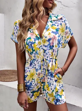Collar Shirt Printed Jumpsuit