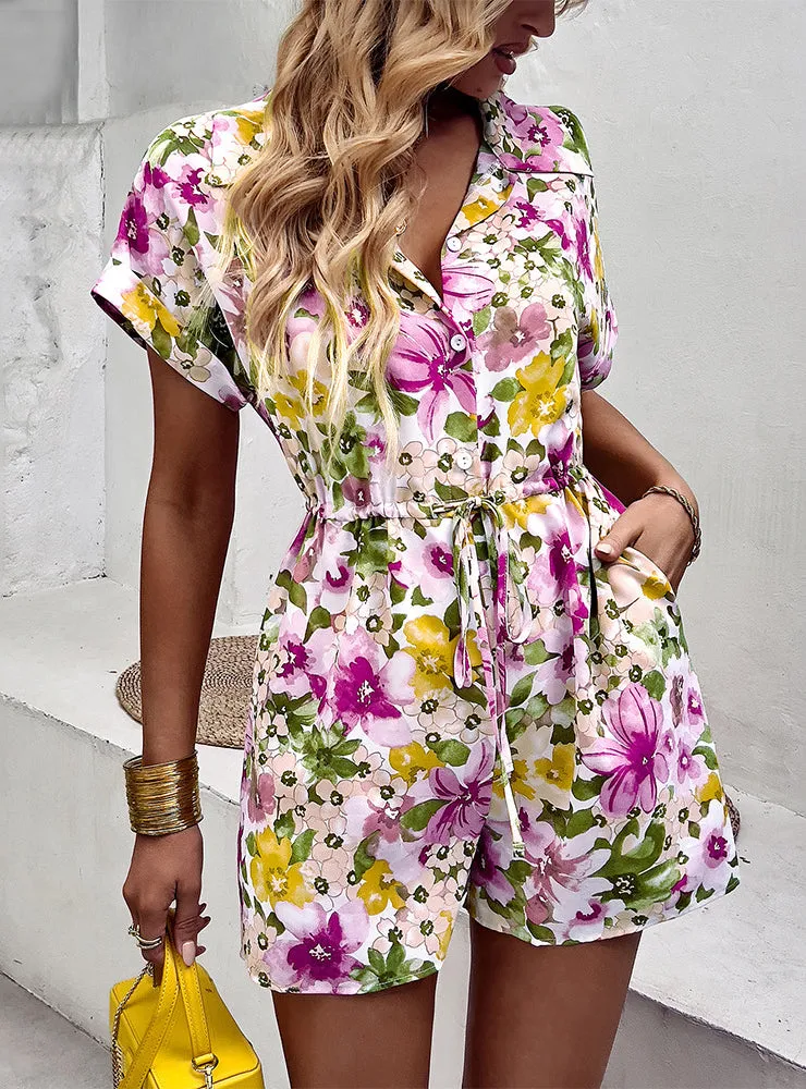 Collar Shirt Printed Jumpsuit