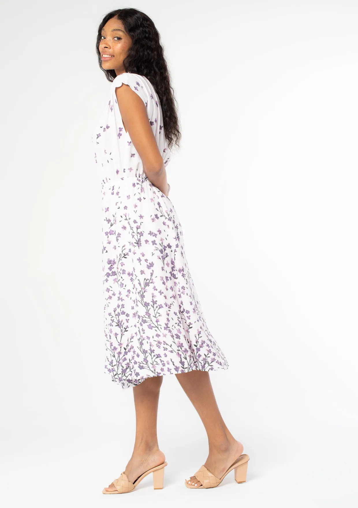 Collared Retro Floral Midi Dress