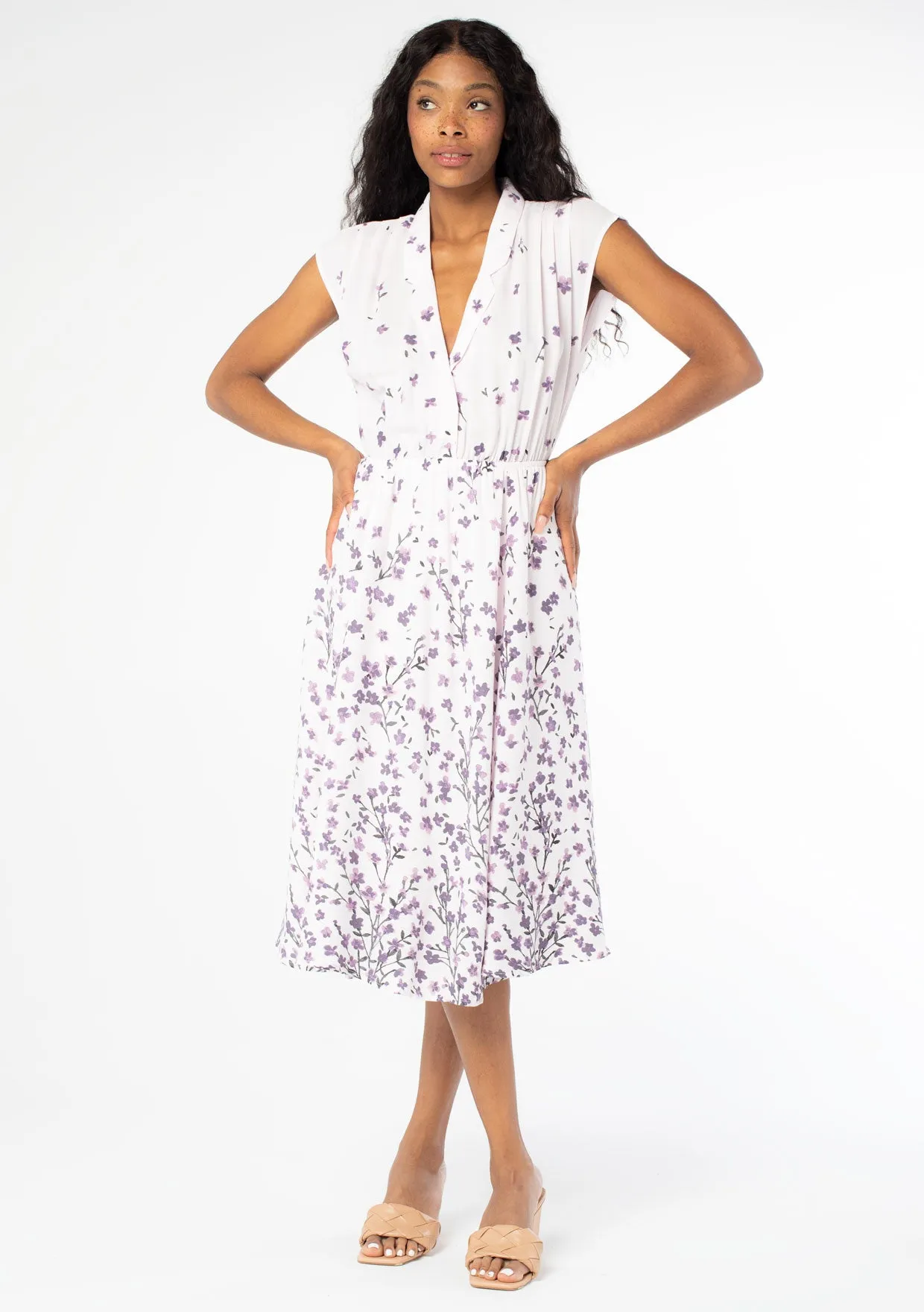 Collared Retro Floral Midi Dress