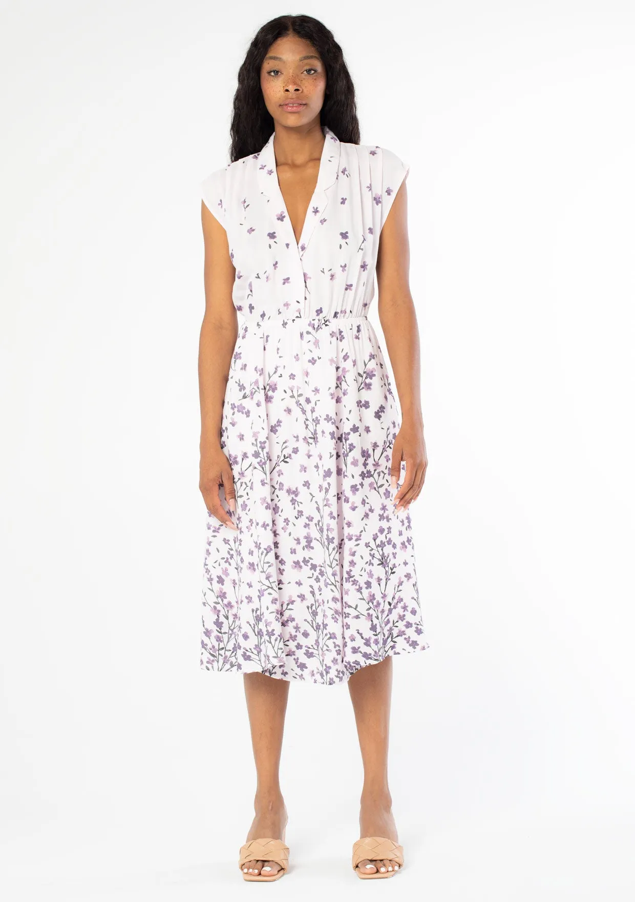 Collared Retro Floral Midi Dress