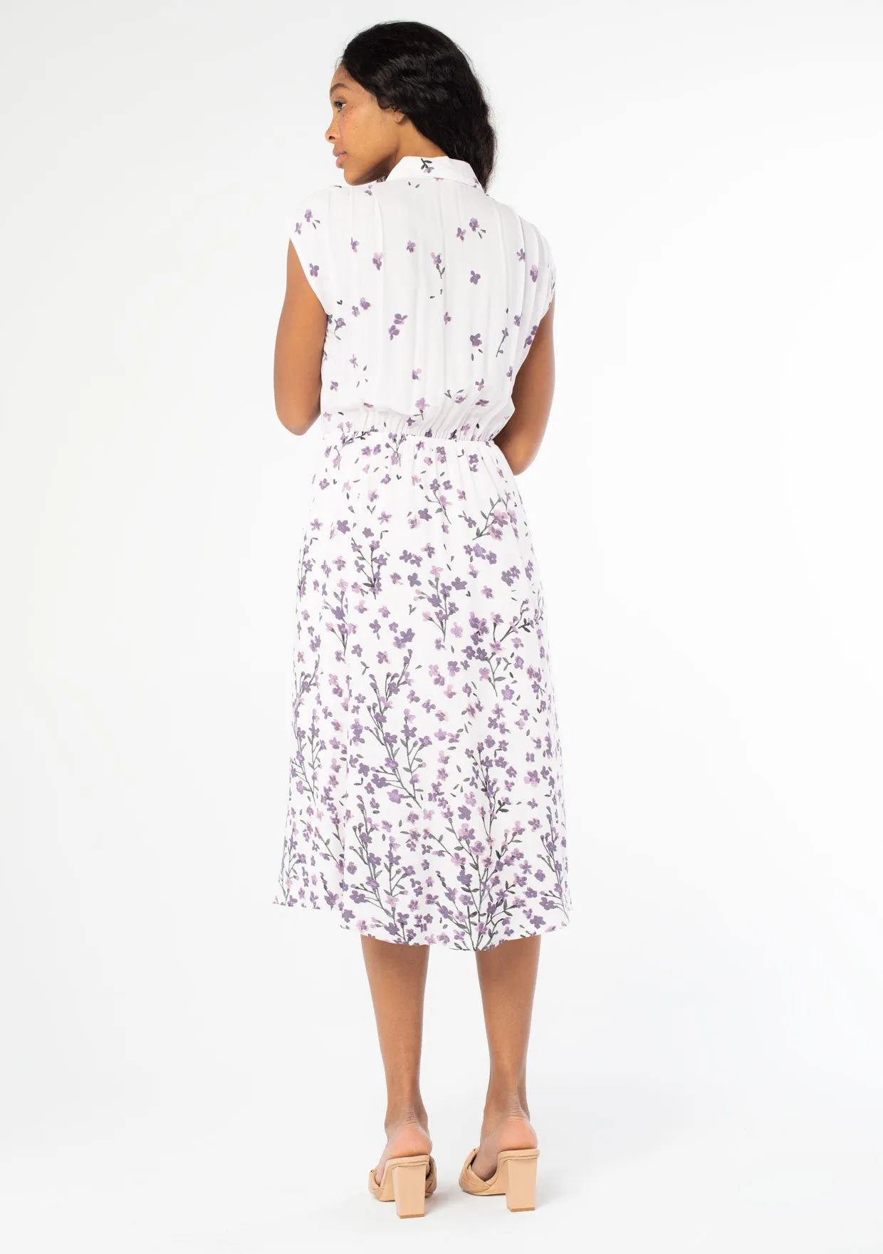 Collared Retro Floral Midi Dress