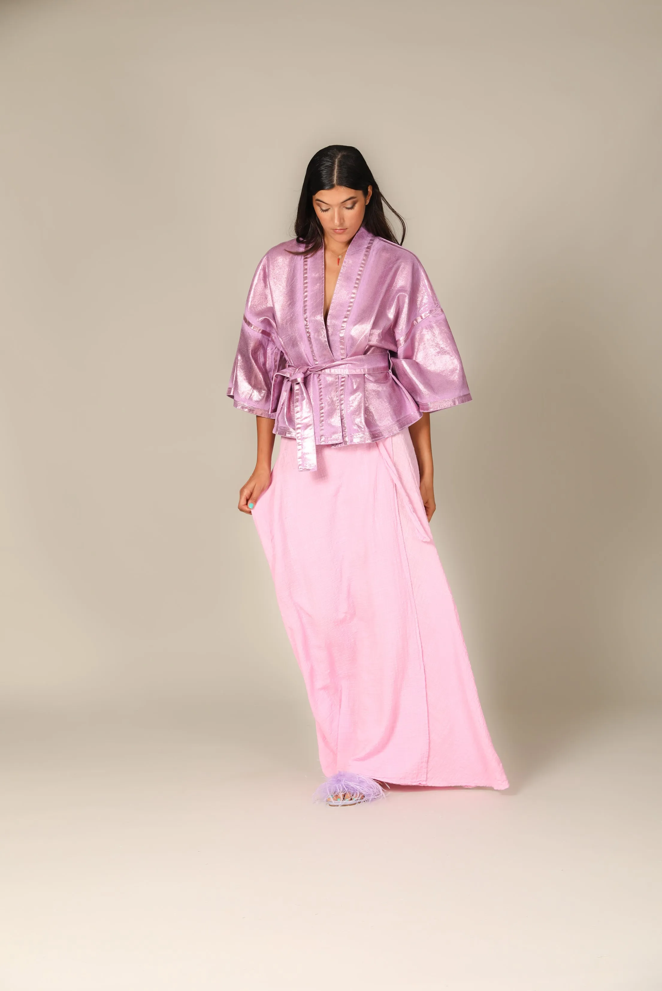 Colour Block Gauze Maxi Skirt