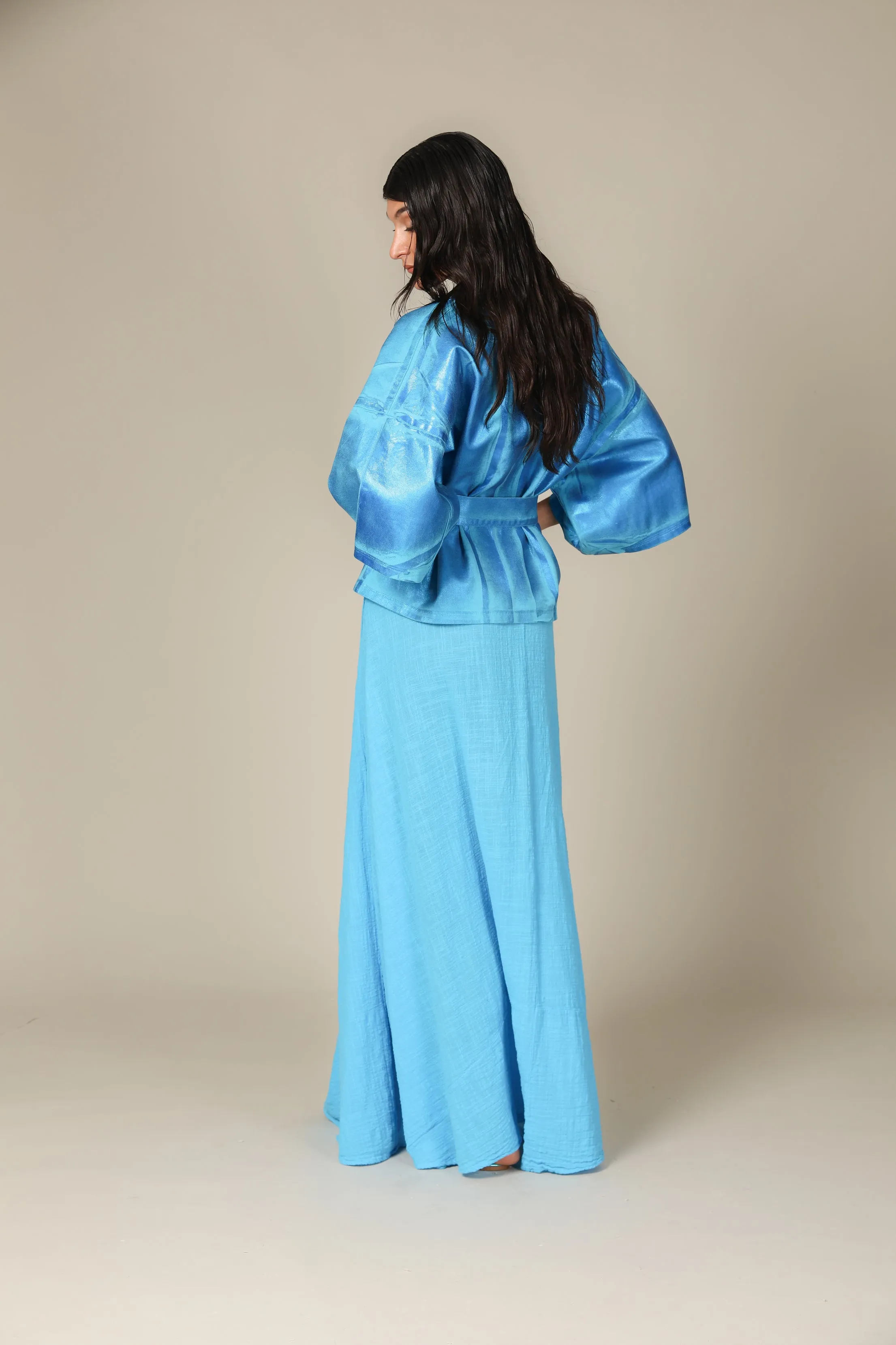 Colour Block Gauze Maxi Skirt