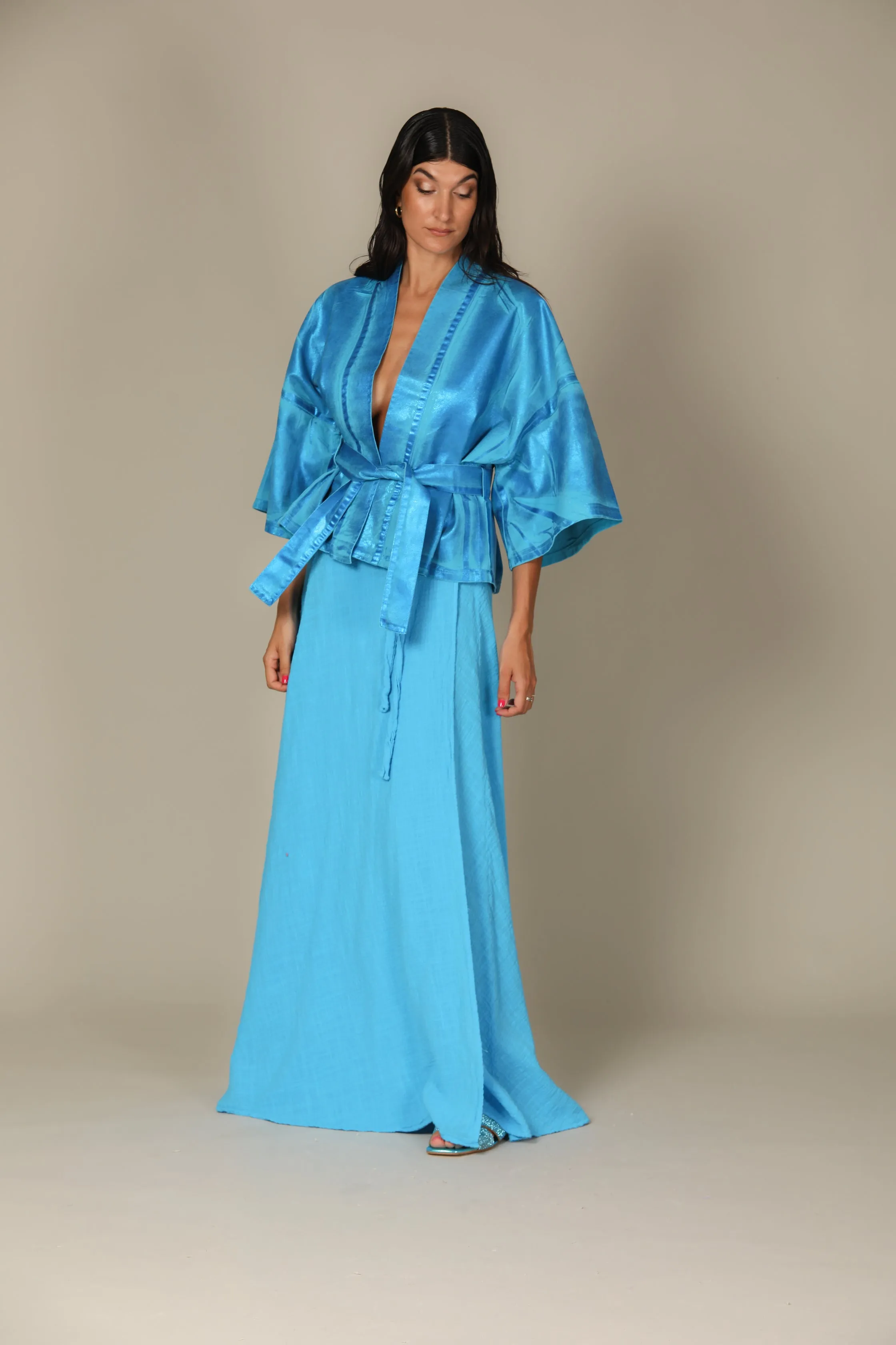 Colour Block Gauze Maxi Skirt