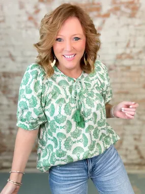 Corinth Green Print Top