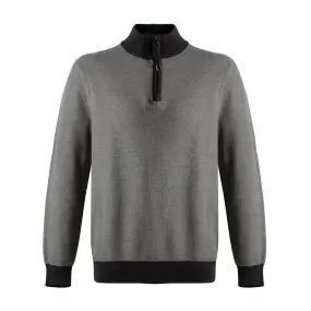 Cotton Mock Oxford Knit Zip-Neck Sweater in Charcoal in Tall Sizes by Leo Chevalier