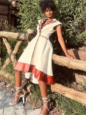 Cream white leather dress