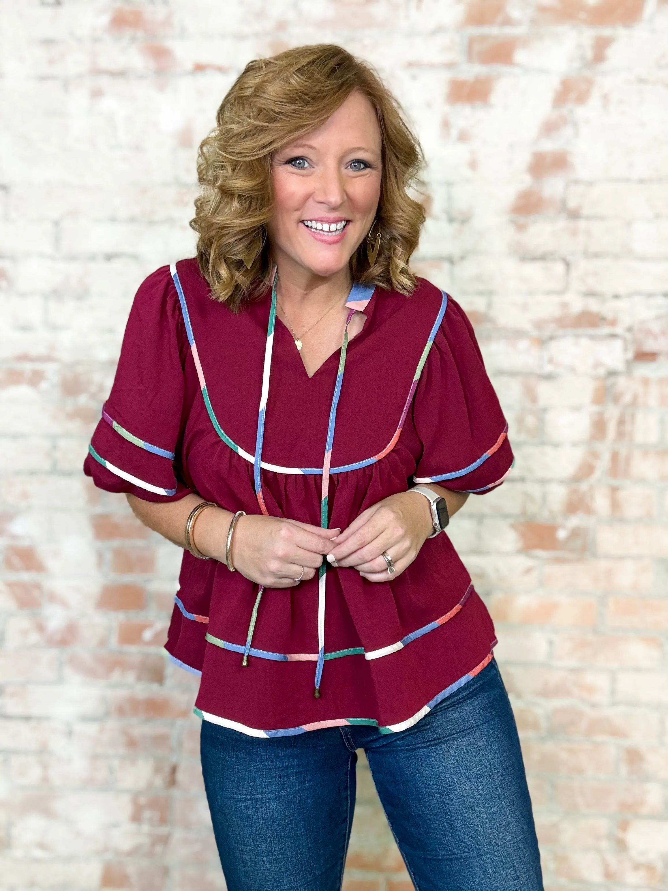 Cynthiana Colorblock Trim Top - FINAL SALE