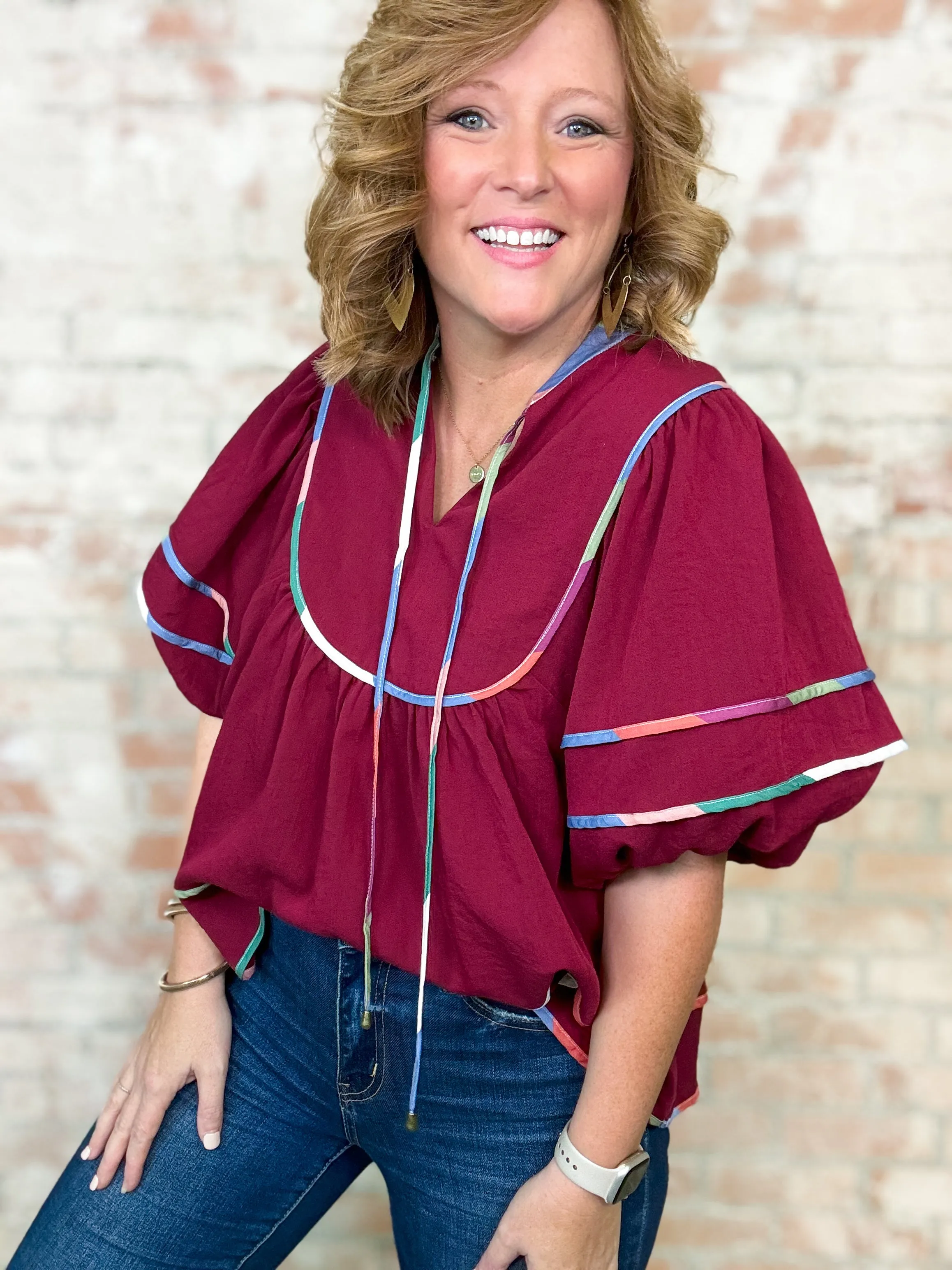Cynthiana Colorblock Trim Top - FINAL SALE