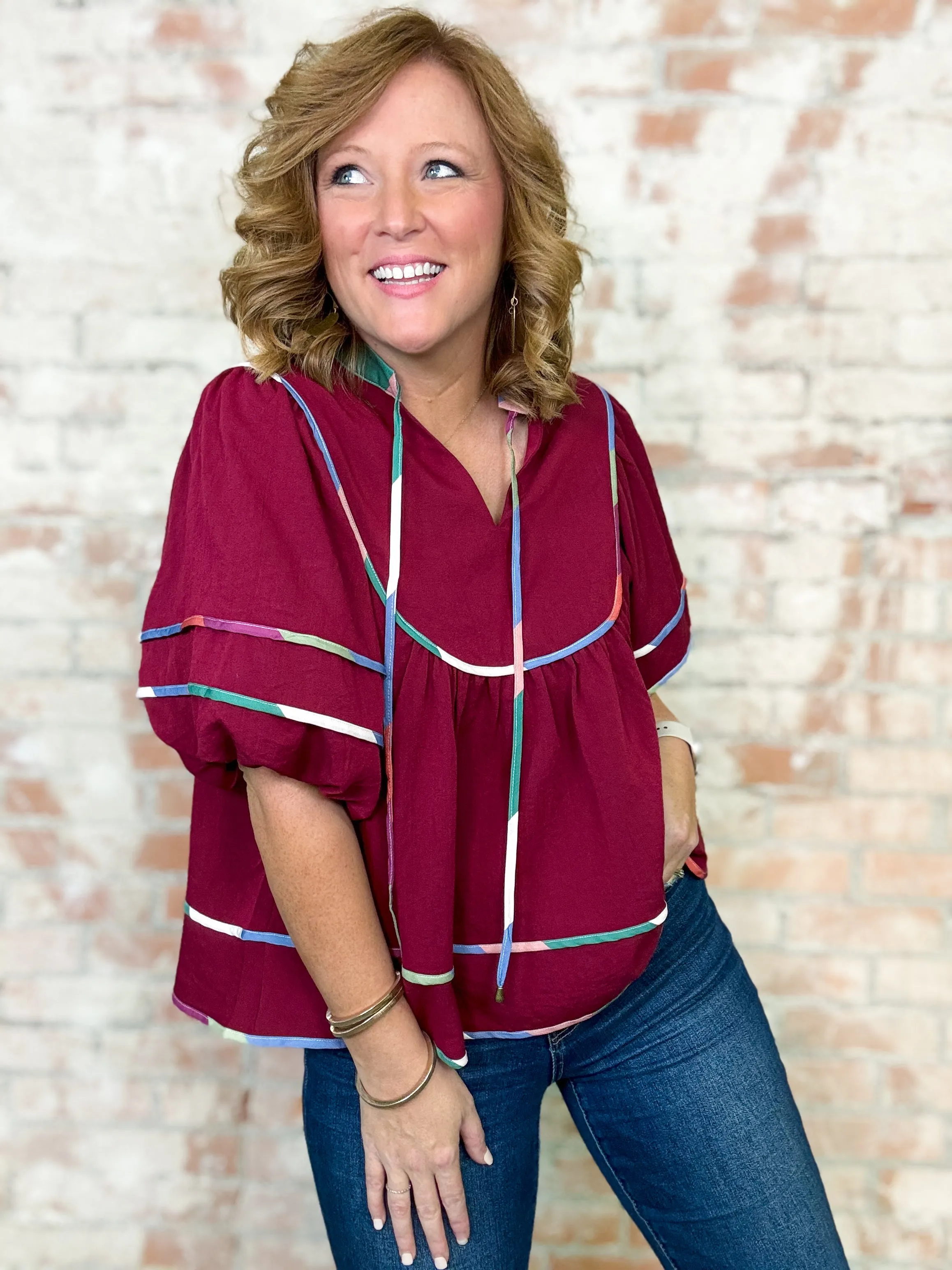Cynthiana Colorblock Trim Top - FINAL SALE