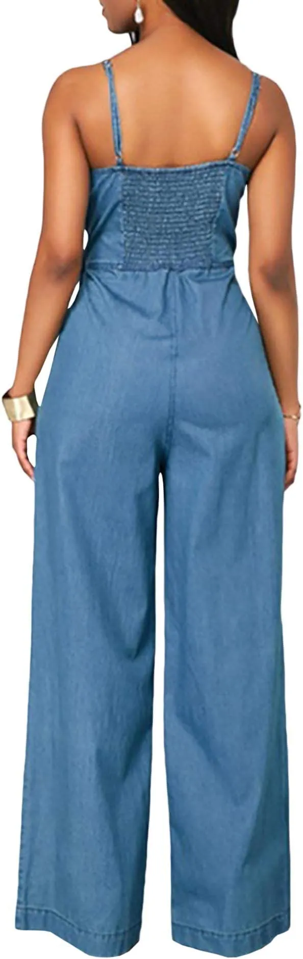 Dark Denim Sleeveless Bow Tie Sleeveless Jumpsuit