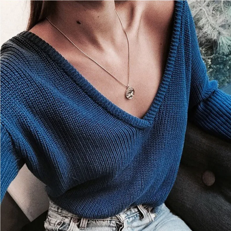 Deep V-Neck Loose Sweater