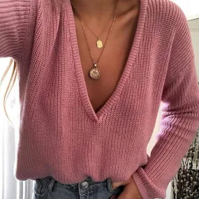 Deep V-Neck Loose Sweater