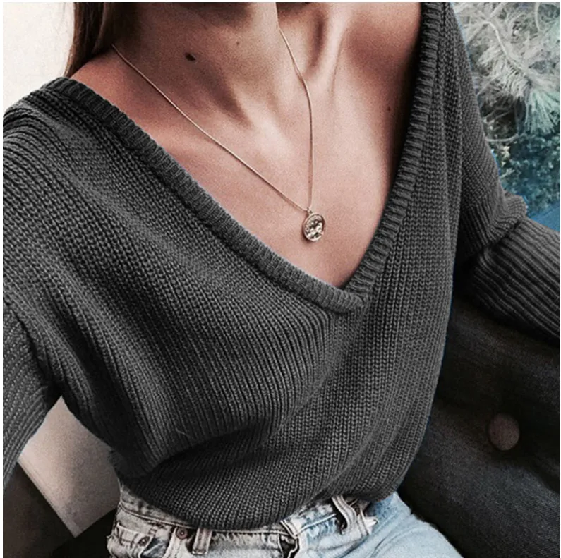 Deep V-Neck Loose Sweater
