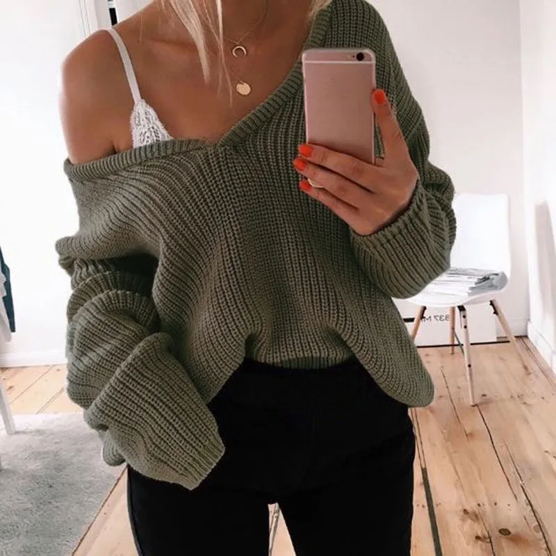 Deep V-Neck Loose Sweater