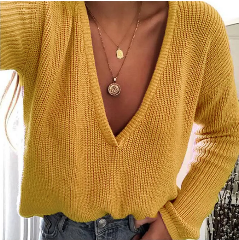 Deep V-Neck Loose Sweater