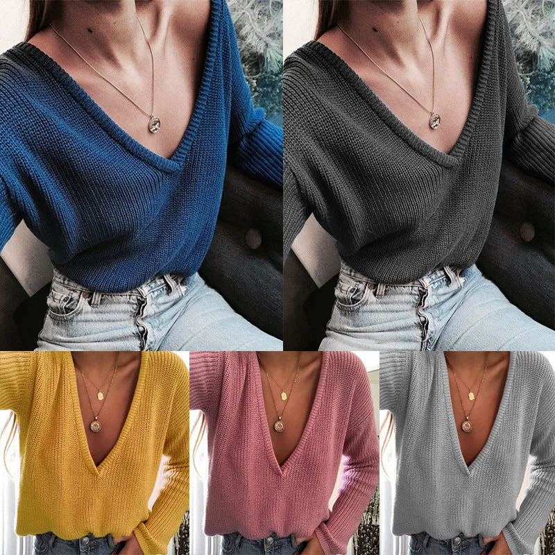Deep V-Neck Loose Sweater