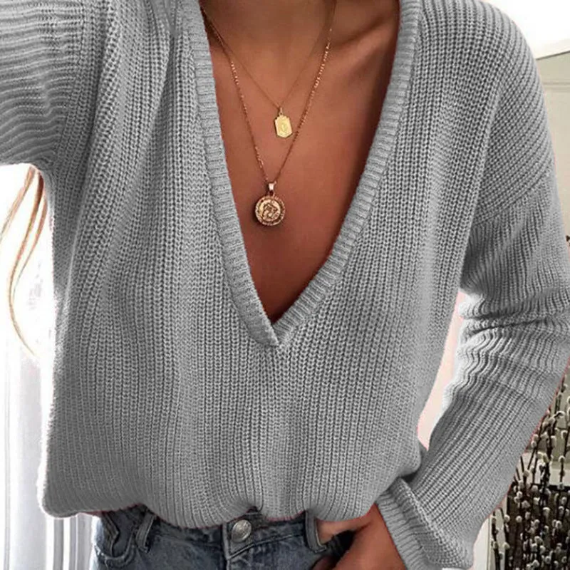 Deep V-Neck Loose Sweater