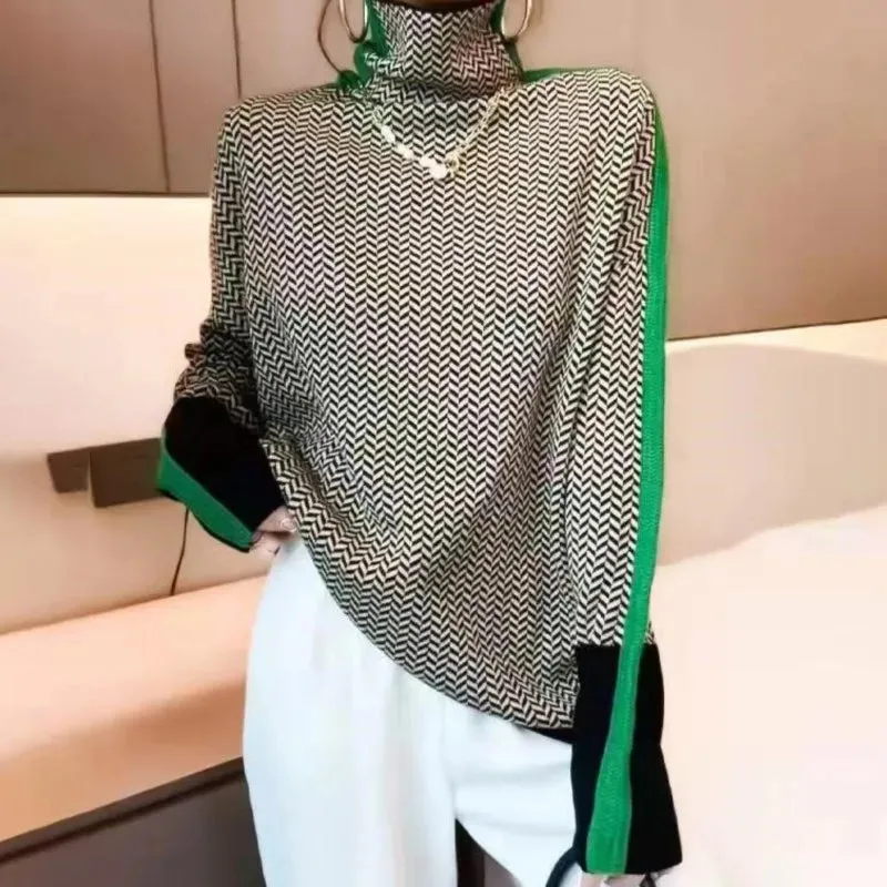 Designer Herringbone Knit Turtleneck SM-3XL