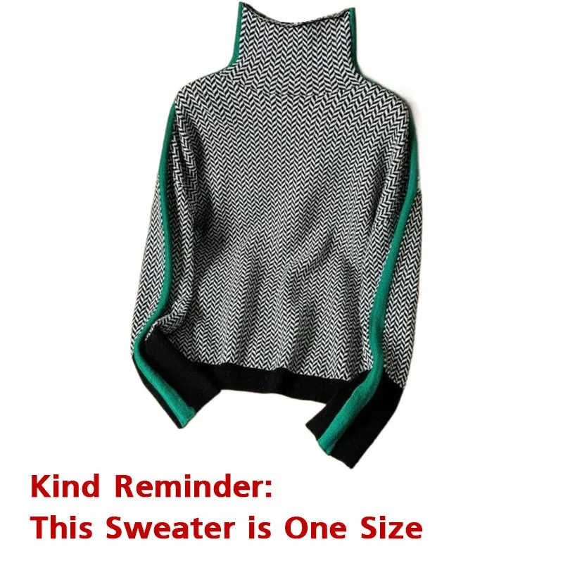 Designer Herringbone Knit Turtleneck SM-3XL