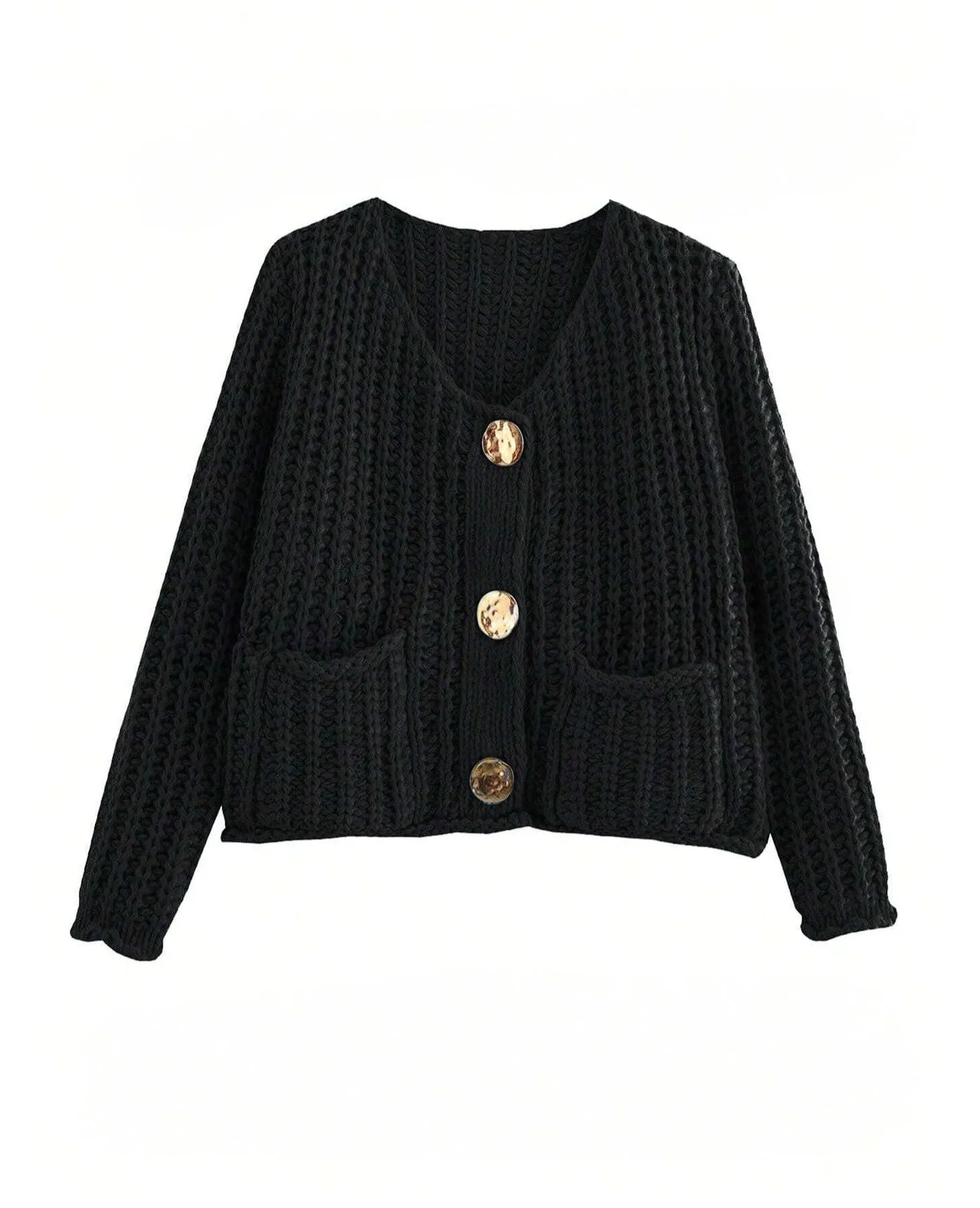 Donni Cropped Knit Cardigan in Black