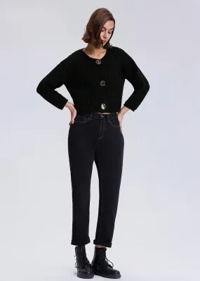 Donni Cropped Knit Cardigan in Black