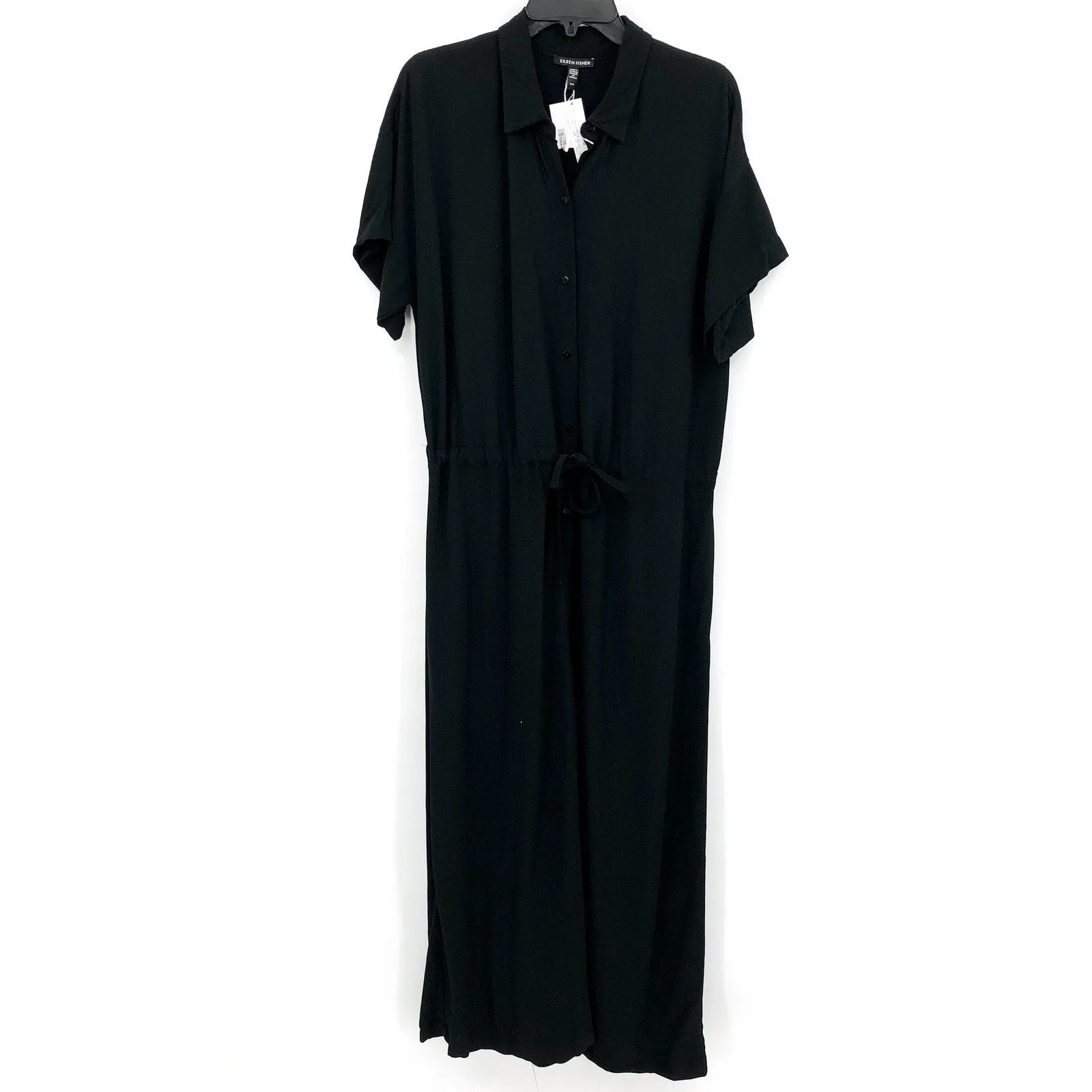 EILEEN FISHER Womens Jumpsuit Medium Black Short Sleeve Wide-Leg Crepe NWOT