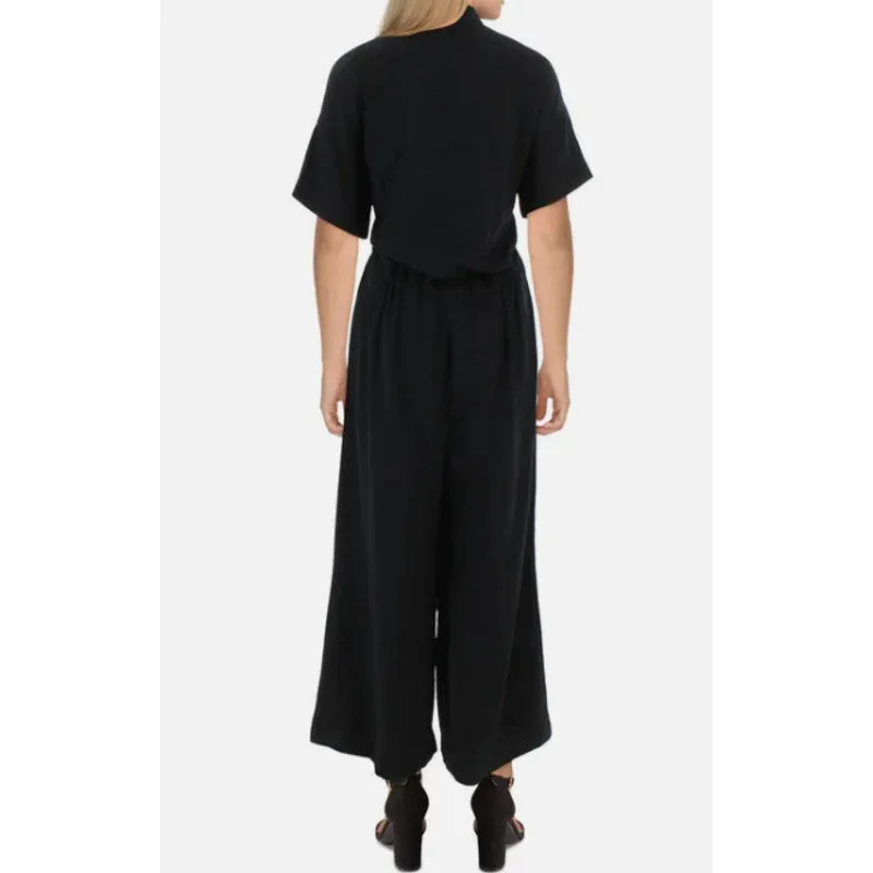 EILEEN FISHER Womens Jumpsuit Medium Black Short Sleeve Wide-Leg Crepe NWOT