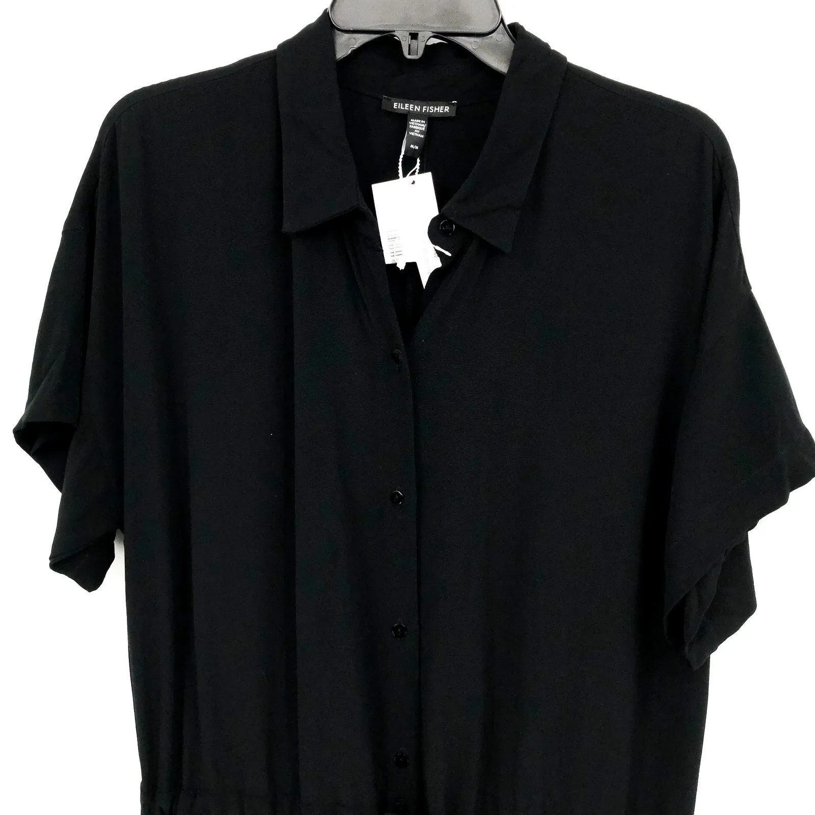 EILEEN FISHER Womens Jumpsuit Medium Black Short Sleeve Wide-Leg Crepe NWOT