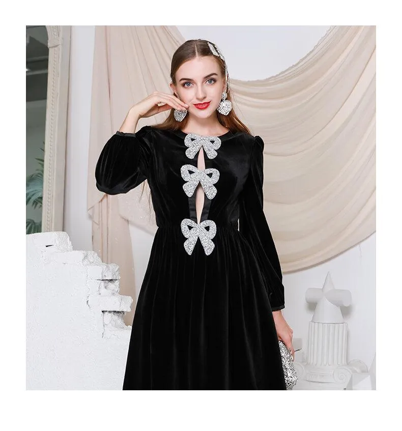 Elegant Sexy Fashion Handmade Bow Slim Princess Puff Dress cocktail lbd little black dress Dinner Party -Lucian