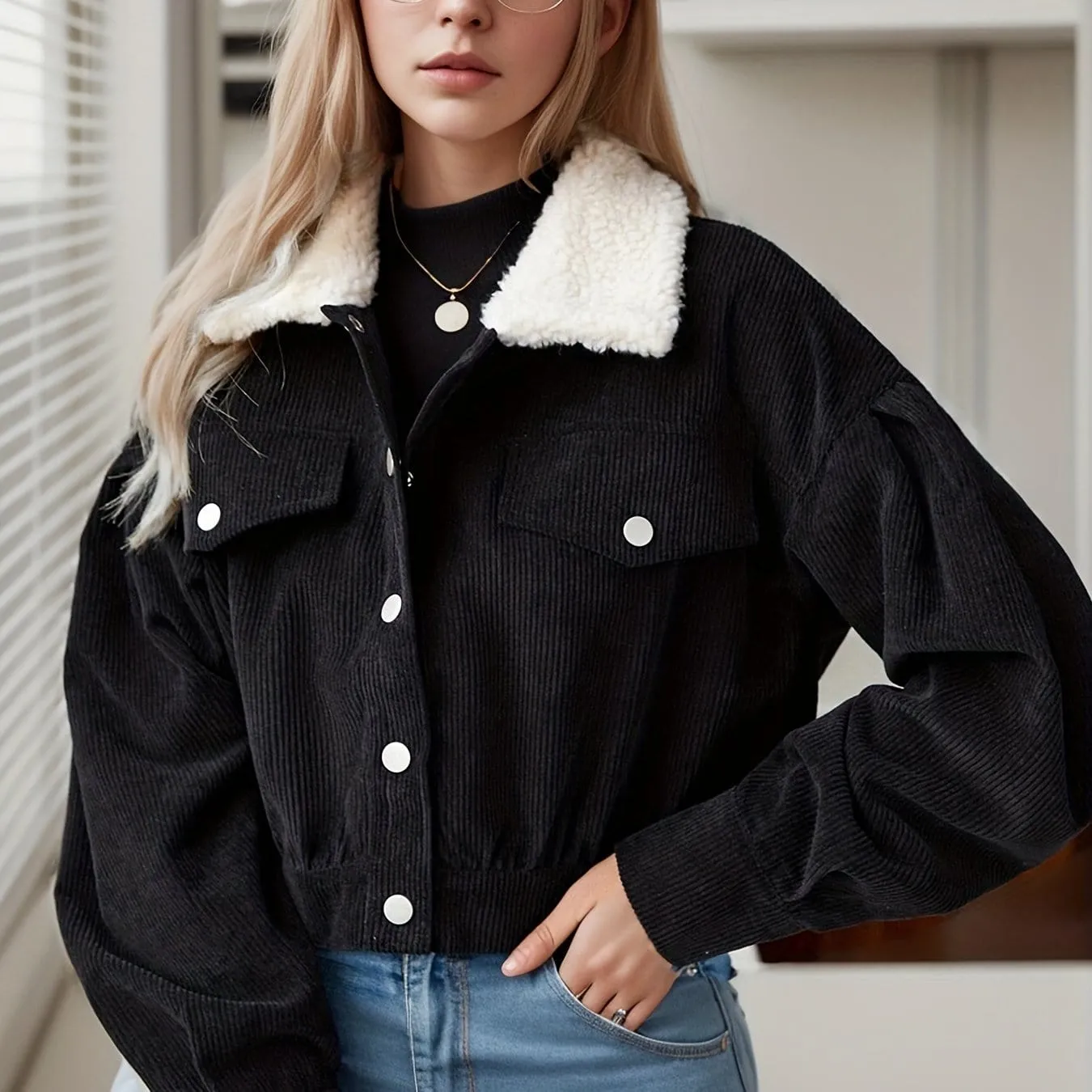 Ella Collection: Corduroy Jacket with Faux Shearling