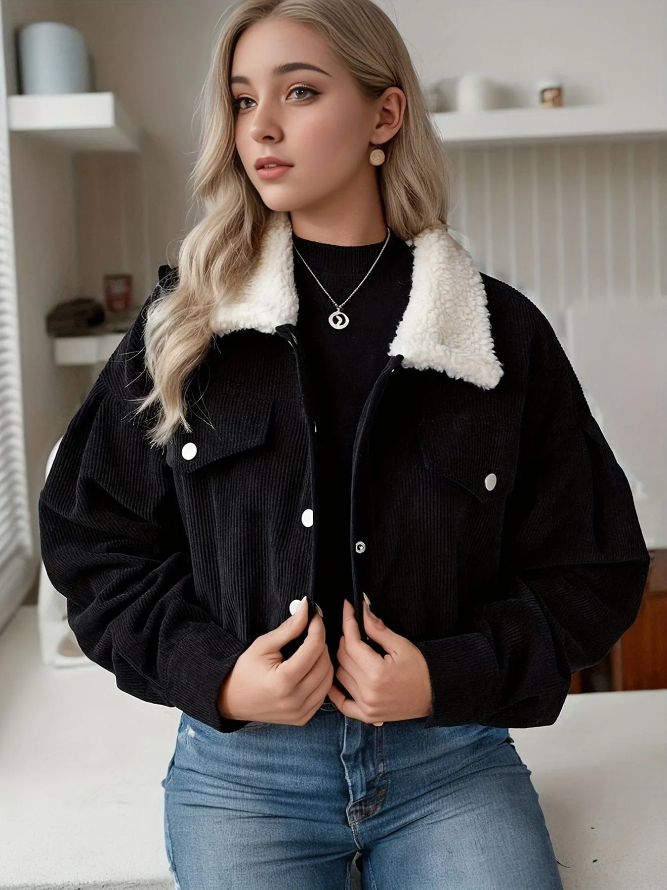 Ella Collection: Corduroy Jacket with Faux Shearling