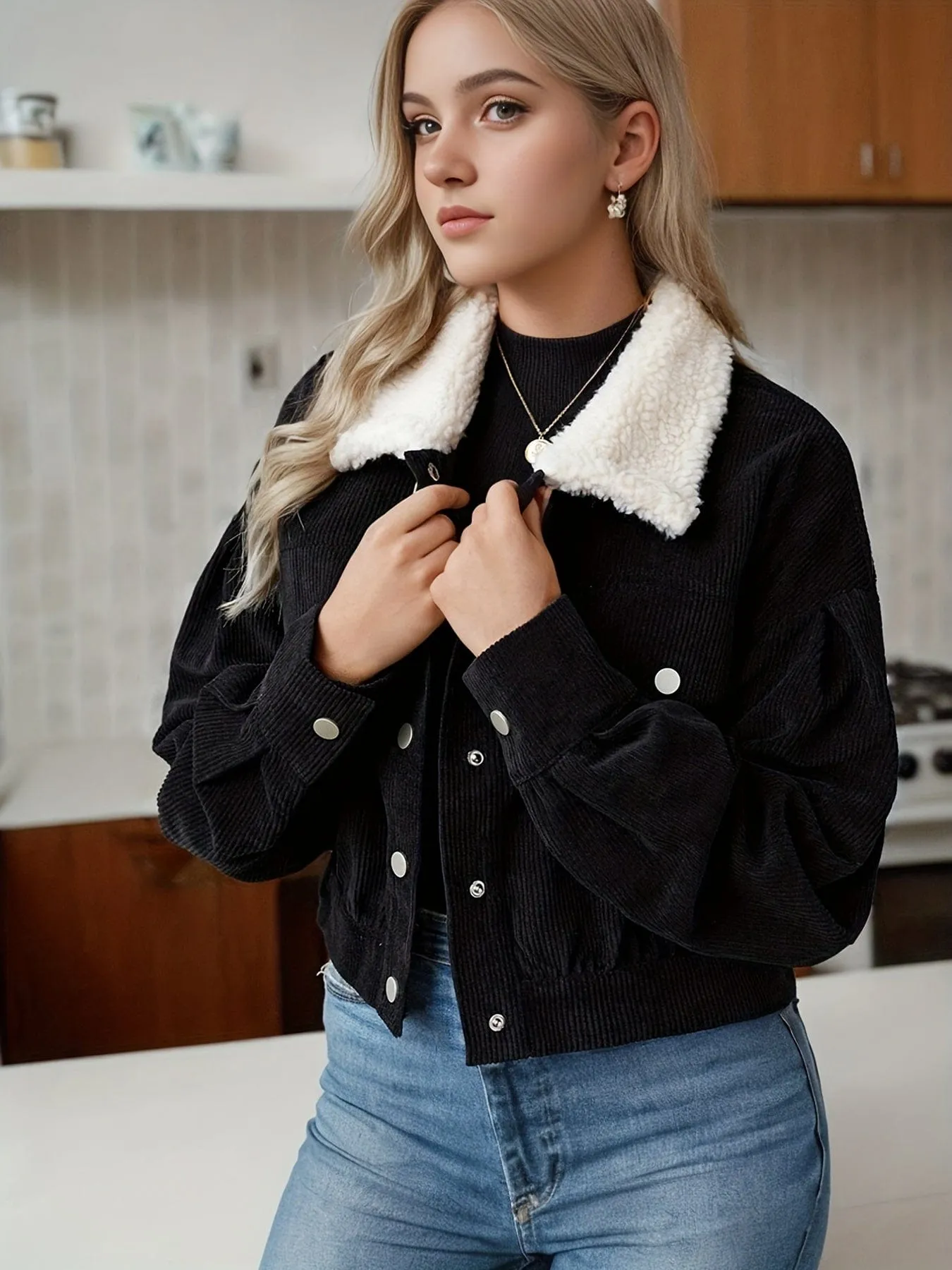 Ella Collection: Corduroy Jacket with Faux Shearling