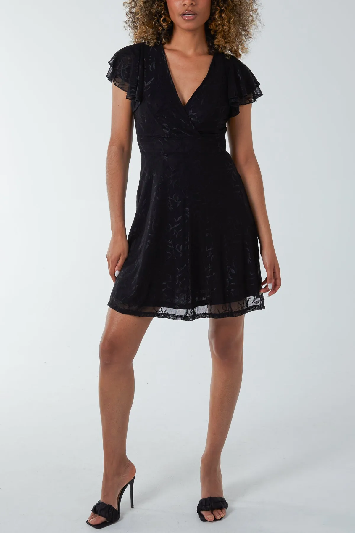 Embroidery Double Frill Wrap Mini Dress