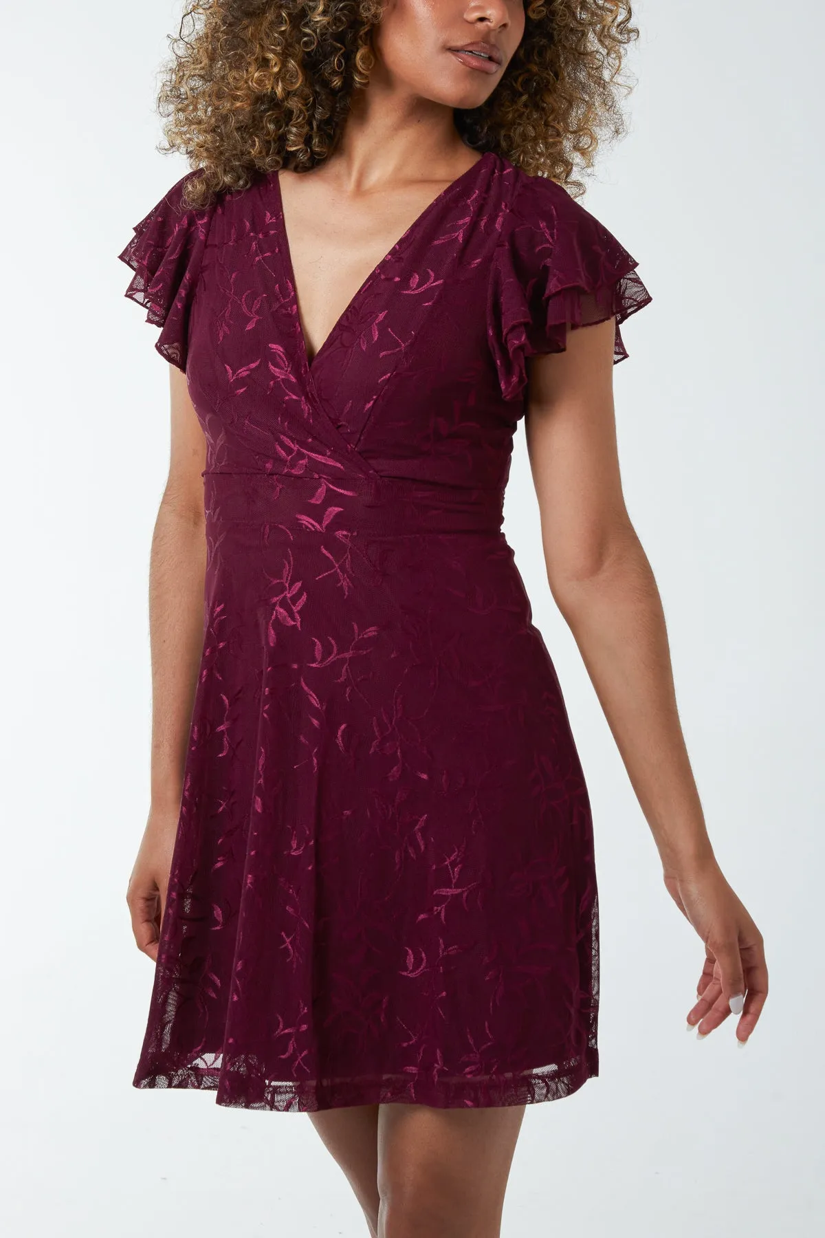 Embroidery Double Frill Wrap Mini Dress