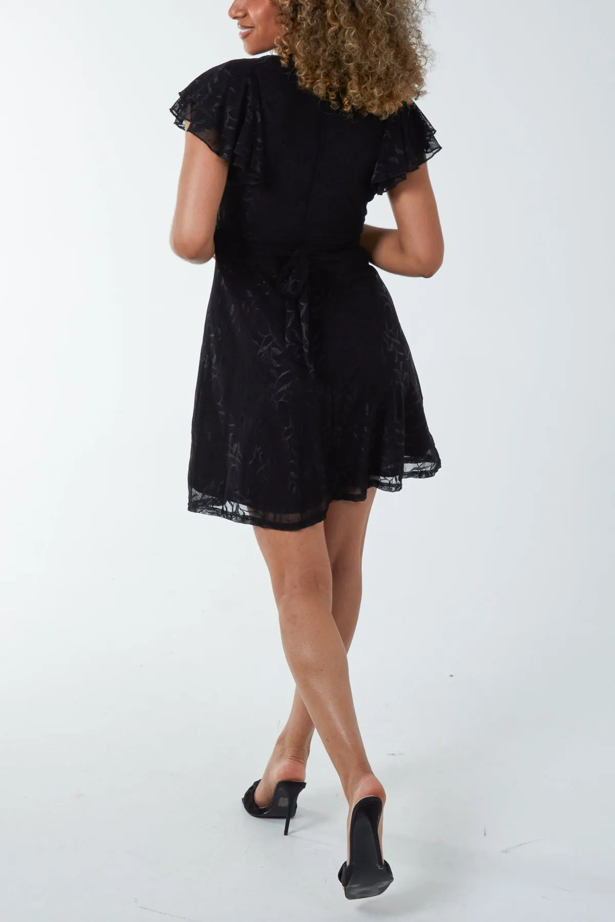 Embroidery Double Frill Wrap Mini Dress