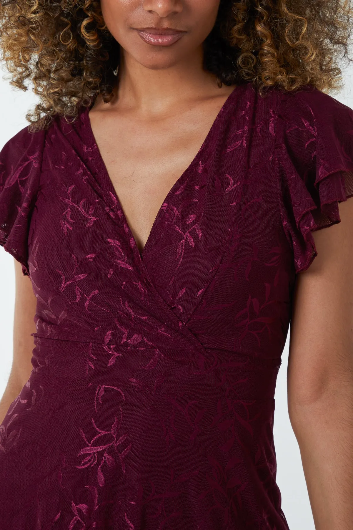 Embroidery Double Frill Wrap Mini Dress