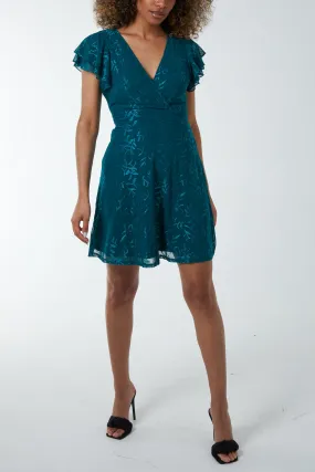 Embroidery Double Frill Wrap Mini Dress