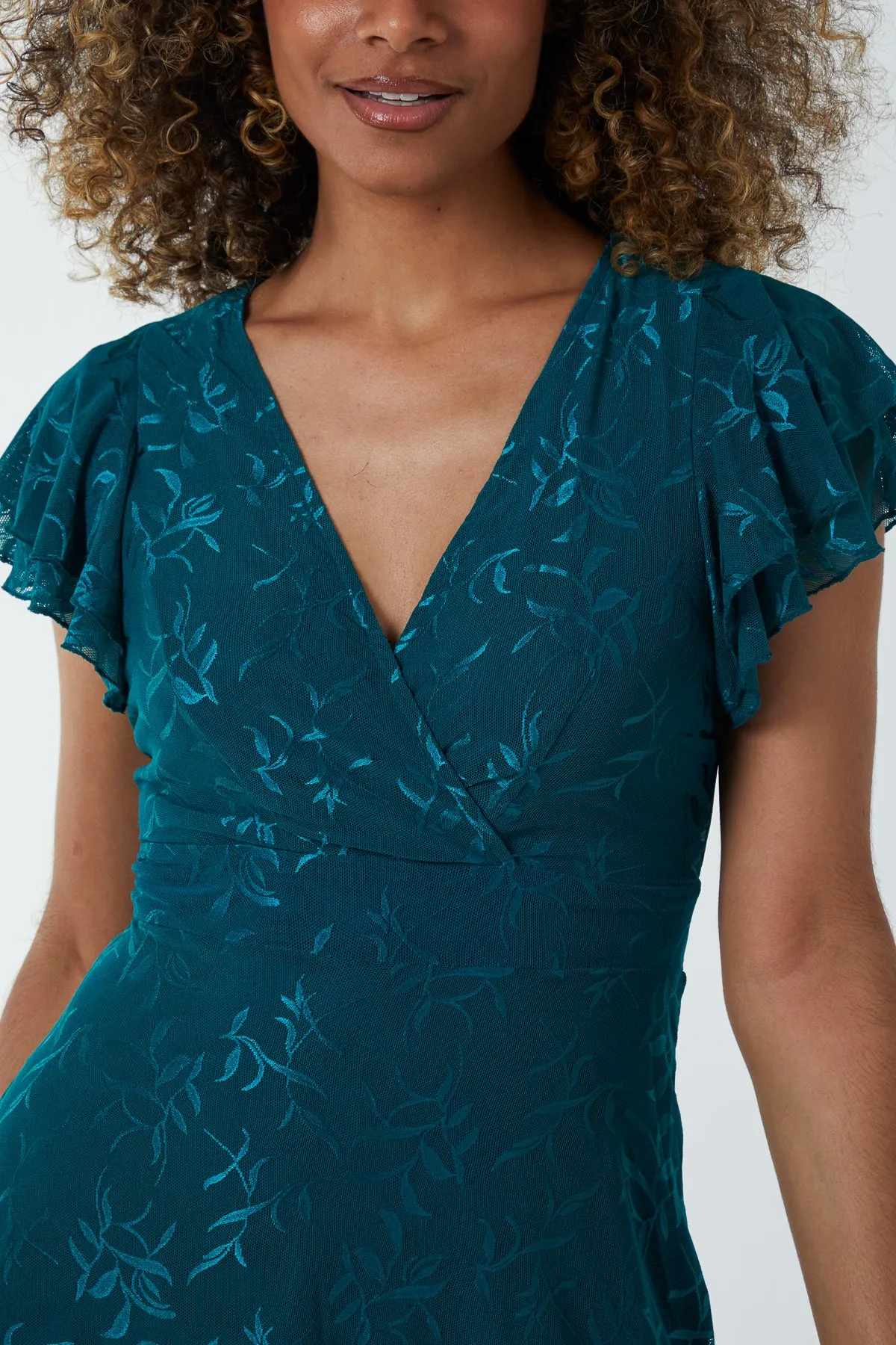 Embroidery Double Frill Wrap Mini Dress