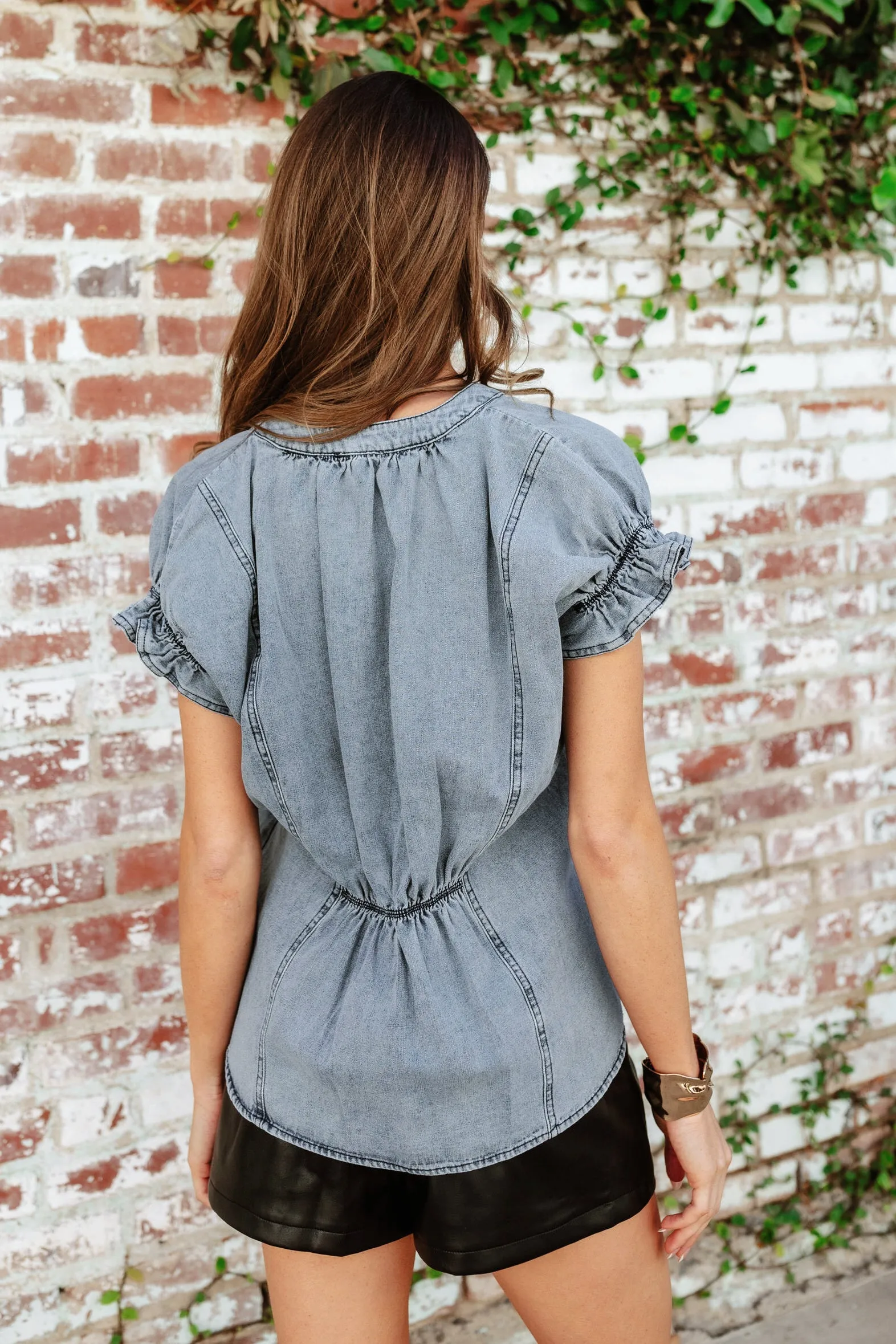 FINAL SALE!! Cassidy Ruffle Washed Denim Top