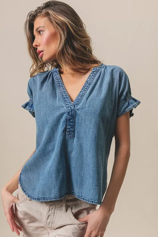 FINAL SALE!! Cassidy Ruffle Washed Denim Top