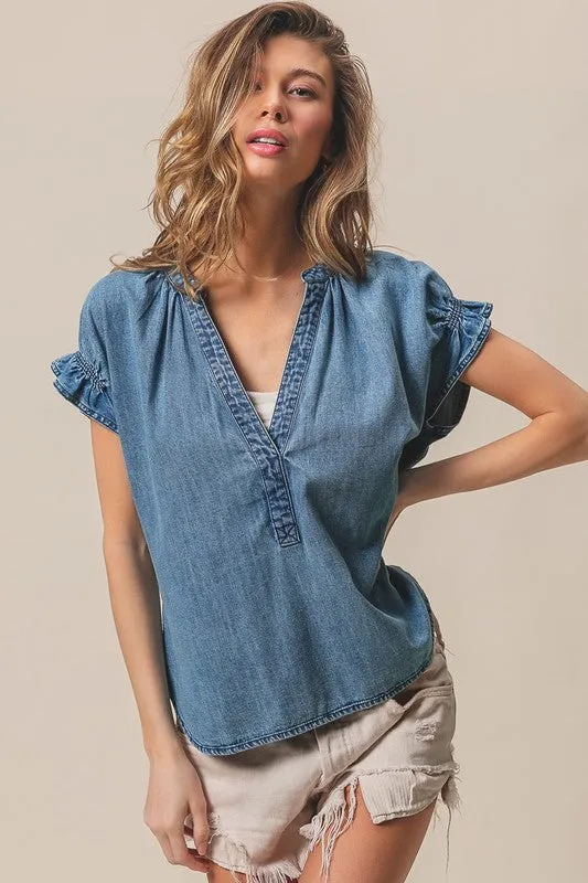 FINAL SALE!! Cassidy Ruffle Washed Denim Top