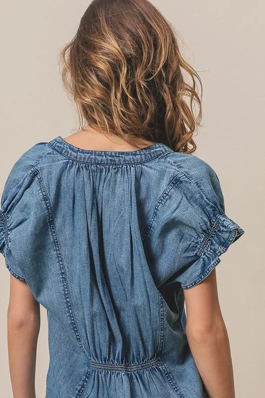 FINAL SALE!! Cassidy Ruffle Washed Denim Top