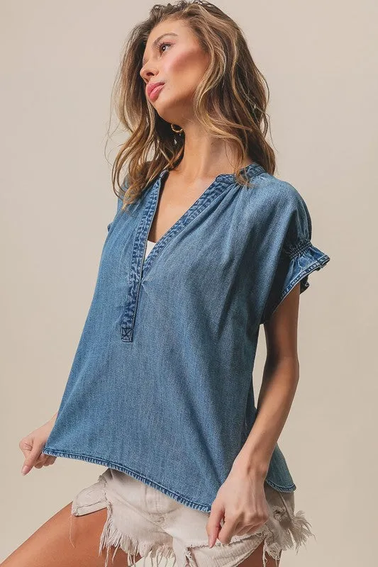 FINAL SALE!! Cassidy Ruffle Washed Denim Top