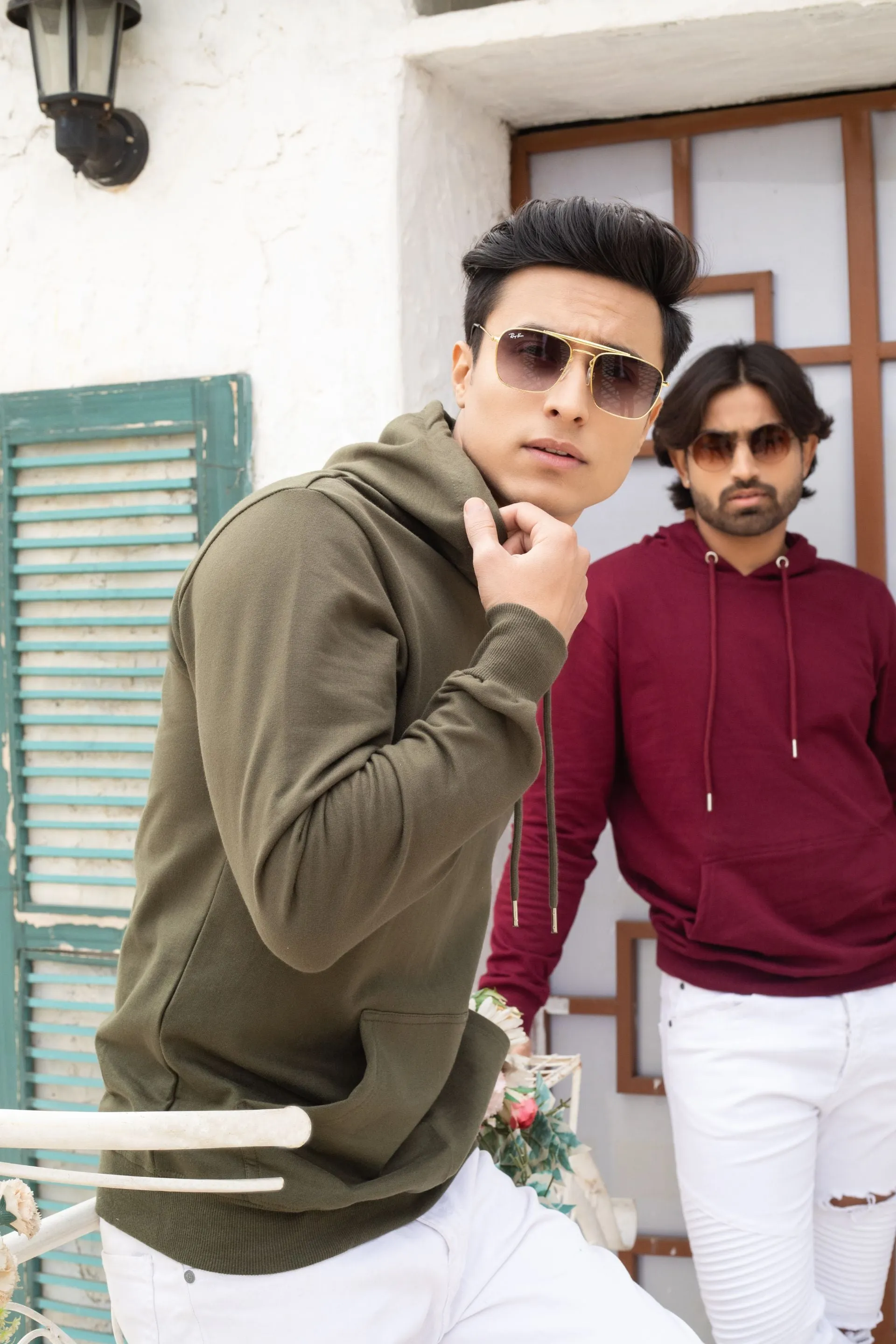 Firangi Yarn Super Soft Cotton Fern Olive Hoodie With Kangaroo Pockets