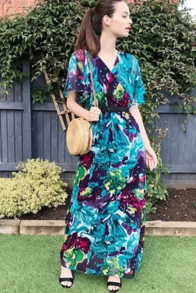 Floral Print Chiffon Wrap Maxi Dress