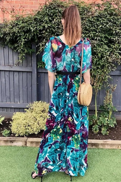 Floral Print Chiffon Wrap Maxi Dress