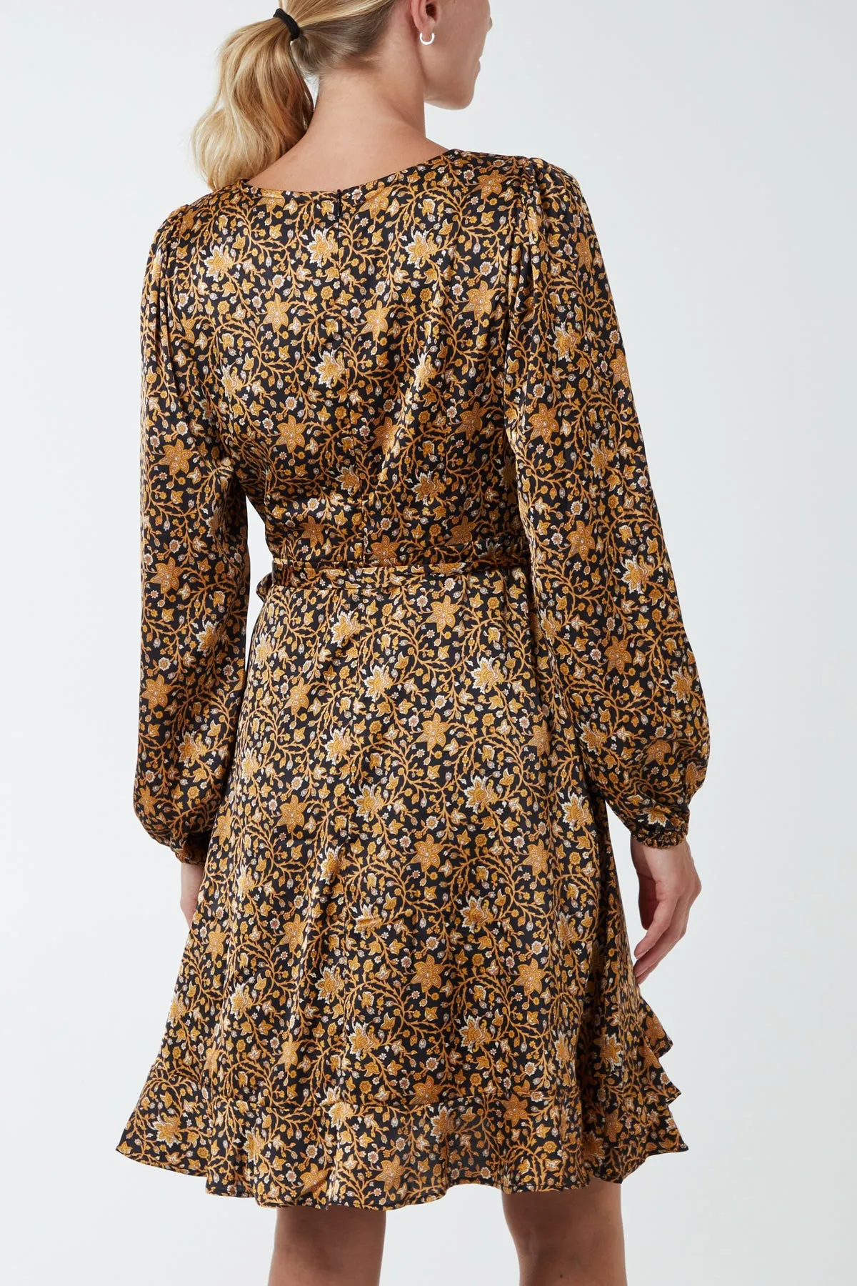 Floral Ruffle Wrap Tie Dress